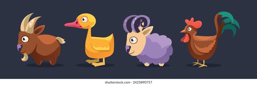 Funny Farm and Domestic Animal as Livestock Vector Set