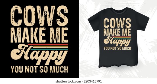 Funny Farm Farmer Cow Lover Retro Sunset Vintage Cow T-shirt Design svg