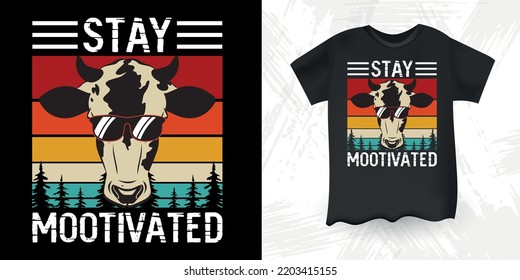Funny Farm Farmer Cow Lover Retro Sunset Vintage Cow T-shirt Design
