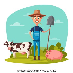 Funny Farmer. Cartoon Vector Illustration.