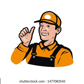 Funny farmer. Farm, agriculture, farming logo or label. Vector illustration