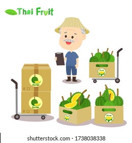 Funny Farmer have Durian Thai Fruit Vector
