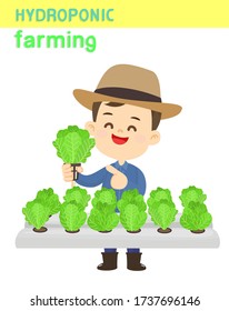 Funny Farmer and Hydroponic Farming Vector