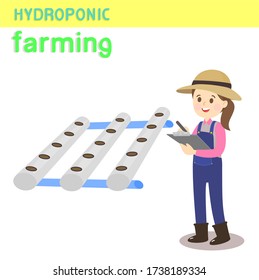 Funny Farmer and Hydroponic Farming Vector