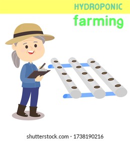 Funny Farmer and Hydroponic Farming Vector