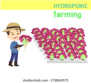 Funny Farmer and Hydroponic Farming Vector