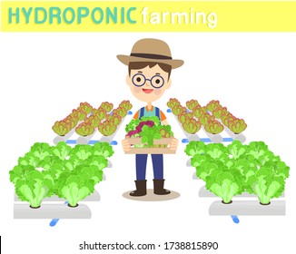 Funny Farmer and Hydroponic Farming Vector