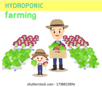 Funny Farmer and Hydroponic Farming Vector