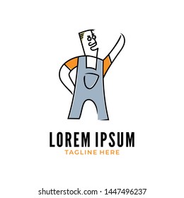 Funny  farmer man with a mustache logo