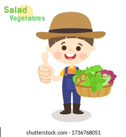 Funny Farmer and Salad Hydroponic Vegetable Vector