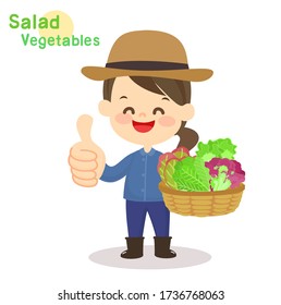 Funny Farmer and Salad Hydroponic Vegetable Vector