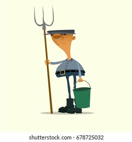 The Funny Farmer. Vector illustration.