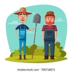 Funny farmers. Cartoon vector illustration.