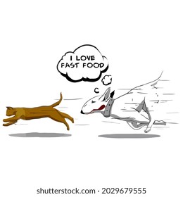 funny fast food dog chasing cat funny dog cat small buttons design vector illustration for use in design and print wall art poster canvas