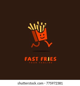 Funny fast fries logo template design on a dark backgroun. Vector illustration.