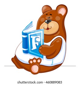The funny fat bear with a book of fairytales. Vector children's illustration