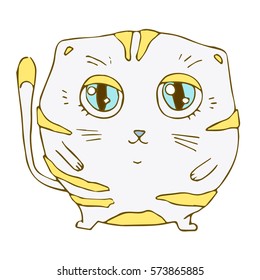  Funny Fat Cat. Cat With Big Eyes. Round Sad Cat. 
Japanese Cat.