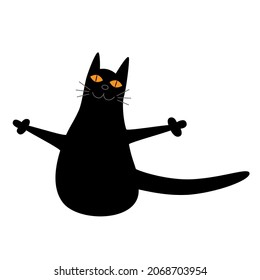 Funny and fat cat in black on a white background.