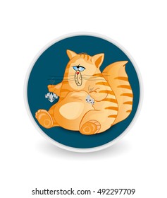 Funny fat cat catch a mouse sticker