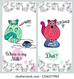 Funny fat cat.
Cute cartoon cat for magazine, book, flyer, poster, card, postcard, children invitation, web pages