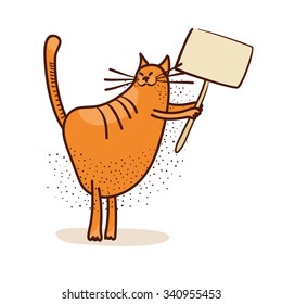 funny fat cat  holding a tablet for text  vector illustration