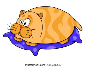 funny fat cat lying on a pillow, vector illustration