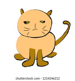Funny fat cat on white background, vector drawing image