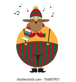 funny fat Christmas carol singing, people on white background