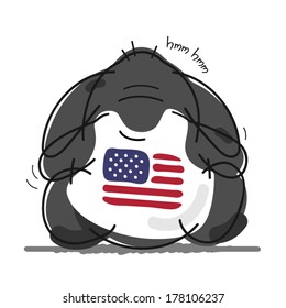 funny fat dog with american singlet from back view