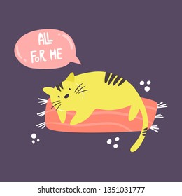 Funny fat egoist cat. Loving myself concept. Vector illustration