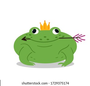 Funny Fat Fairy Toad With An Arrow In His Mouth. Fabulous Book Character For Children's Design.