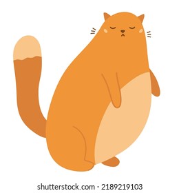 Funny fat ginger cat on white background. Hand drawn cartoon kitten. Vector illustration.