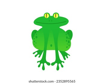 Funny fat green frog isolated on white background. Flat vector illustration.