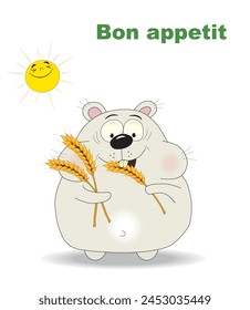 Funny fat hamster with wheat.