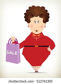 Funny Fat Lady Holding Shopping Bag to Promote Sales