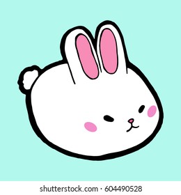 Funny fat rabbit with carrots. Vector illustration of a rabbit. Hand drawn  cartoon rabbit with carrot. White Easter Bunny.