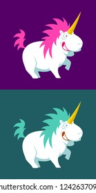Funny fat unicorn cartoon vector character mascot