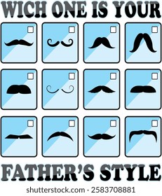 Funny Father's Day Greeting Vector Card. Dad Moustache Styles
