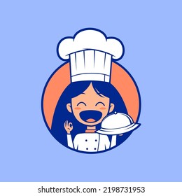 Funny female chef cooking master cartoon emblem logo