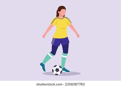Funny female football players concept. Colored flat vector illustration isolated. 