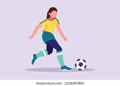 Funny female football players concept. Colored flat vector illustration isolated. 