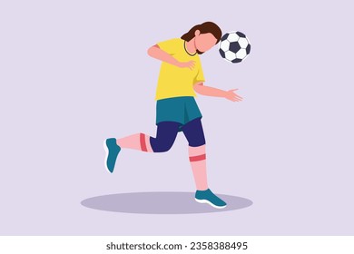 Funny female football players concept. Colored flat vector illustration isolated. 