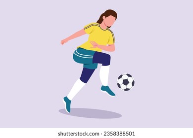 Funny female football players concept. Colored flat vector illustration isolated. 