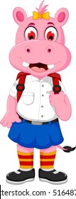 funny female hippo cartoon going to school