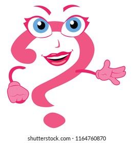 funny female question mark character girl lady woman cartoon giving thumbs up presenting your success