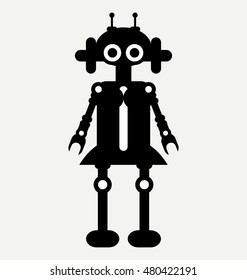 funny female robot, flat illustration isolated on white background