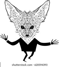 Funny fennec fox cartoon character