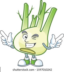 Funny fennel cartoon character style with Wink eye