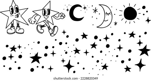 Funny festive illustrations of star patterns in a fun handmade style
