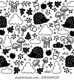 Funny festive illustrations of star patterns in a fun handmade style. Doodle hand drawn autumn seamless pattern. seemles background. Black and White. Decorative texture. For fabric, wallpaper, kids.